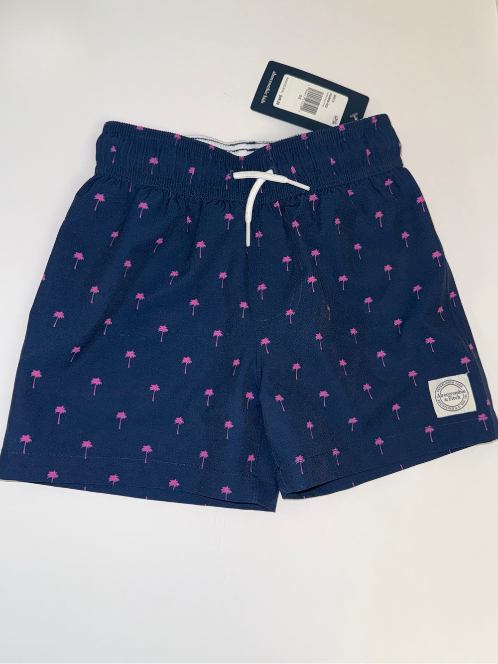 abercrombie kids Navy Swim Trunks with Pink Palm Tree Print